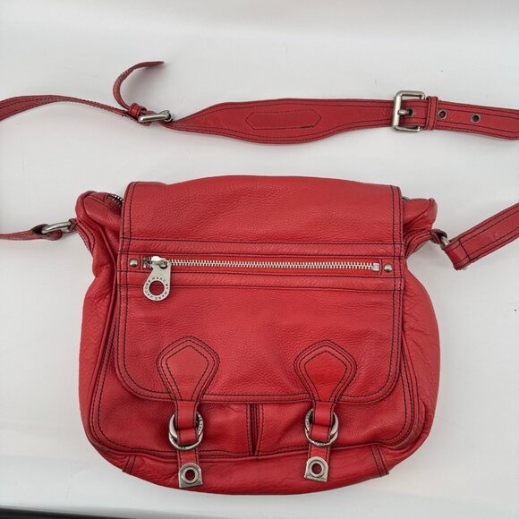 Marc by Marc Jacobs Red Pebbled Leather Crossbody Shoulder Bag Satchel Purse - Picture 1 of 7